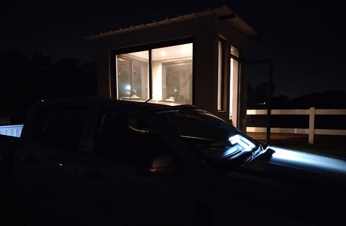 Guardhouse lit up at night